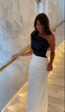 Classy A line One Shoulder Black Prom Dresses Formal Summer Wedding Guest Dresses Wedding Guest Outfit HZ1214
