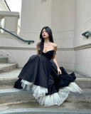 Sexy Ball Gown Spaghetti Straps Black Satin Prom Dresses Formal Summer Wedding Guest Dress Wedding Guest Outfits HZ1214