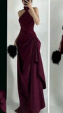 Pretty A line High Neck Burgundy Chiffon Night Dinner Evening Dresses Formal Summer Wedding Guest Dresses Wedding Guest Outfits HZ1214