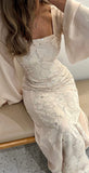 Classy Sheath Square Neck Long Prom Dresses Formal Summer Wedding Guest Dresses Wedding Guest Outfit HZ1214