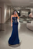 Elegant Mermaid Navy Blue Sequin Prom Dresses Formal Summer Wedding Guest Dress Wedding Guest Outfits HZ1214