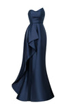 Elegant Mermaid Sweetheart Navy Blue Satin Prom Dresses Formal Summer Wedding Guest Dress Wedding Guest Outfits HZ1214