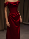 Elegant Mermaid Off The Shoulder Burgundy Satin Prom Dresses Formal Summer Wedding Guest Dresses Wedding Guest Outfits HZ1214