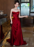Elegant Sheath Sweetheart Burgundy Satin Prom Dresses Formal Summer Wedding Guest Dresses Wedding Guest Outfits HZ1214