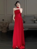 Gorgeous Sheath Strapless Red Chiffon Slit Prom Dresses Formal Summer Wedding Guest Dresses Wedding Guest Outfits HZ1214
