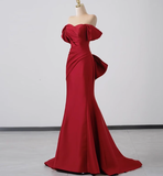 Elegant Mermaid Off The Shoulder Red Satin Prom Dresses Formal Summer Wedding Guest Dresses Wedding Guest Outfits HZ1214