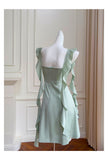 Sexy A line Square Mint Green Satin Short Homecoming Dress Summer Hoco Dresses Cocktail Dress Birthday Outfits HZ1214