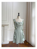 Sexy A line Square Mint Green Satin Short Homecoming Dress Summer Hoco Dresses Cocktail Dress Birthday Outfits HZ1214