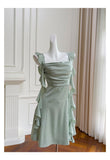 Sexy A line Square Mint Green Satin Short Homecoming Dress Summer Hoco Dresses Cocktail Dress Birthday Outfits HZ1214