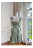 Sexy A line Square Mint Green Satin Short Homecoming Dress Summer Hoco Dresses Cocktail Dress Birthday Outfits HZ1214