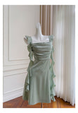 Sexy A line Square Mint Green Satin Short Homecoming Dress Summer Hoco Dresses Cocktail Dress Birthday Outfits HZ1214