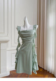 Sexy A line Square Mint Green Satin Short Homecoming Dress Summer Hoco Dresses Cocktail Dress Birthday Outfits HZ1214