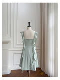 Sexy A line Square Mint Green Satin Short Homecoming Dress Summer Hoco Dresses Cocktail Dress Birthday Outfits HZ1214