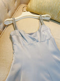 Classy A line Straps Dusty Blue Satin Prom Dresses Formal Summer Wedding Guest Dresses Wedding Guest Outfit HZ1214