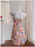 Sexy A line Spaghetti Straps Floral Chiffon Short Homecoming Dress Summer Hoco Dresses Cocktail Dress Birthday Outfits HZ1214