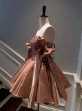 Sexy A line Spaghetti Straps Satin Brown Short Homecoming Dress Summer Hoco Dresses Cocktail Dress Birthday Outfits HZ1214
