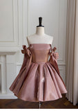 Sexy A line Spaghetti Straps Satin Brown Short Homecoming Dress Summer Hoco Dresses Cocktail Dress Birthday Outfits HZ1214