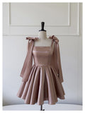 Sexy A line Spaghetti Straps Satin Corset Back Short Homecoming Dress Summer Hoco Dresses Cocktail Dress Birthday Outfits HZ1214
