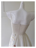 Elegant A line Spaghetti Straps Floral White Prom Dresses Formal Summer Wedding Guest Dresses Wedding Guest Outfit HZ1214
