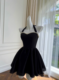 Sexy A line Halter Black Velvet Short Homecoming Dresses Summer Hoco Dresses Cocktail Dress Birthday Outfits HZ1214