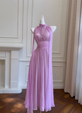 Elegant A line High Neck Chiffon Prom Dresses Formal Summer Wedding Guest Dresses Wedding Guest Outfit HZ1214