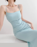 Red mermaid spaghetti strap long dress HZ1108