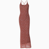 Mesh Printed Backless Suspender Dress HZ1108