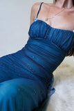 Unique?? Gradient Blue Mermaid Gown for Party&Quinceanera- Spaghetti Straps Glitter Chiffon Long Prom&Evening Dress HZ1108