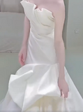 Ivory Strapless Mermaid Wedding Dresses, Tulle Satin Tender Sleeveless Bridal Gowns HZ1108