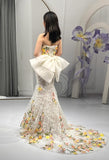 White Wedding Dress Elegant Mermaid Strapless Tulle Lace Long Prom Dress Applique Evening Dress HZ1108