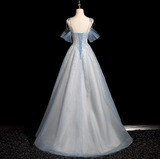 A-line Spaghetti Straps Tulle Sequins Long Prom Dress, Sweet Beaded Evening Dress HZ1108
