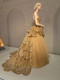 Gold A-line Strapless Tulle Sequined Long Ball Gown HZ1108