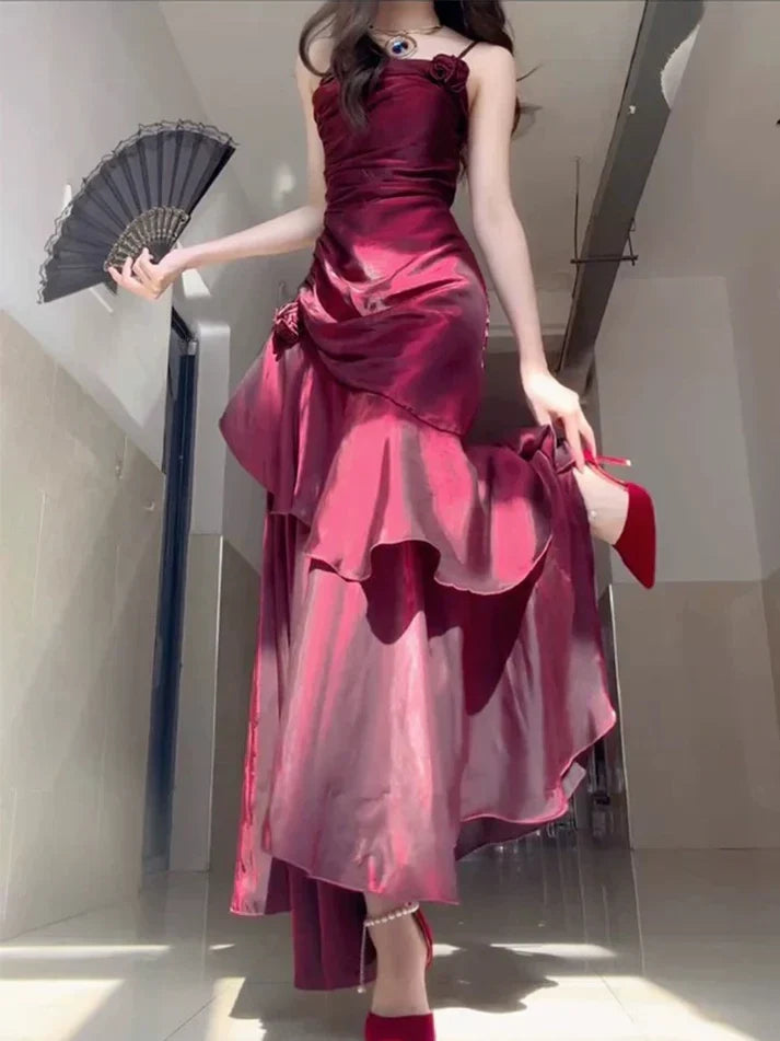 ??Elegant Satin Prom Dress for Quinceanera&Party-Fairytale A-line Straps Evening Gown for Birthday HZ1108