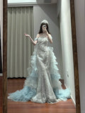 Mermaid Off-the-shoulder Tulle Sequin Long Ball Gown, Elegant Rhinestone Evening Gown HZ1108