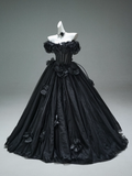 Black A-line Off-the-Shoulder Tulle 3D Applique Long Prom Dress,Adult Ceremony Graduation Prom Dress HZ1108