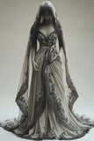 Vintage A-Line V-neck Lace Appliqu¨¦ Long Prom Dress with Veil Wedding Dress HZ1108