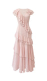 Pink V-Neck Chiffon Pleated Sleeveless Back Zippered Long Prom Dress Beautiful Party Dress HZ1108