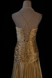 Gold A-line Spaghetti Straps Satin Beaded Long Prom Dress V-neck Retro Evening Dress HZ1108