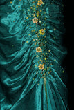 Turqoise Mermaid Halter Satin Beaded Long Prom Dress Retro V-neck Rhinestone Evening Gown HZ1108