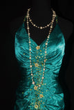 Turqoise Mermaid Halter Satin Beaded Long Prom Dress Retro V-neck Rhinestone Evening Gown HZ1108