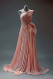 Peach A-line One Shoulder Chiffon Long Prom Dress Simple Bridalmaid Dress HZ1108