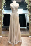 Metallic A-line Spaghetti Strap Long Prom Dress with Slit HZ1108