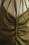 Mermaid V-Neck Satin Long Prom Dress Elegant Spaghetti Strap Formal Dress HZ1108