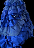 Vintage A-Line Strapless Satin Tulle Long Ball Dress Klein Blue 3D Applique Evening Dress HZ1108