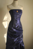 Simple Mermaid Strapless Taffeta Pleated Long Prom Dress Evening Gown HZ1108