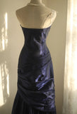 Simple Mermaid Strapless Taffeta Pleated Long Prom Dress Evening Gown HZ1108