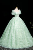 Green A-Line Tulle Beaded Sequin Long Prom Dress, Beautiful 3D Butterfly Evening Dress HZ1108