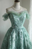 Green A-Line Tulle Beading Sequins Short Prom Dress Homecoming Dress HZ1108
