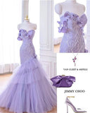 Purple Mermaid Sweetheart Neck Tulle Beaded Long Prom Dress Strapless Sequin Applique Birthday Evening Dress HZ1108
