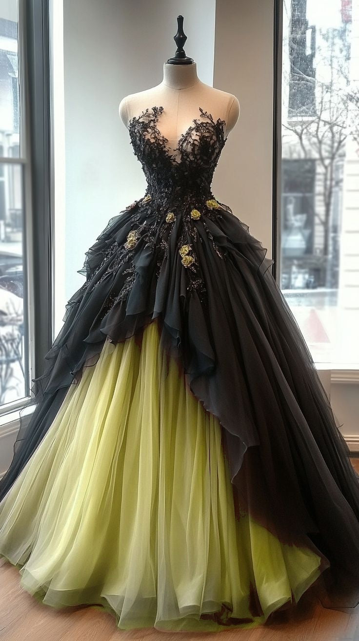 A-Line Sweetheart Neck Beaded Tulle Long Prom Dress for Quinceanera Lace Applique Wedding Dress HZ1108